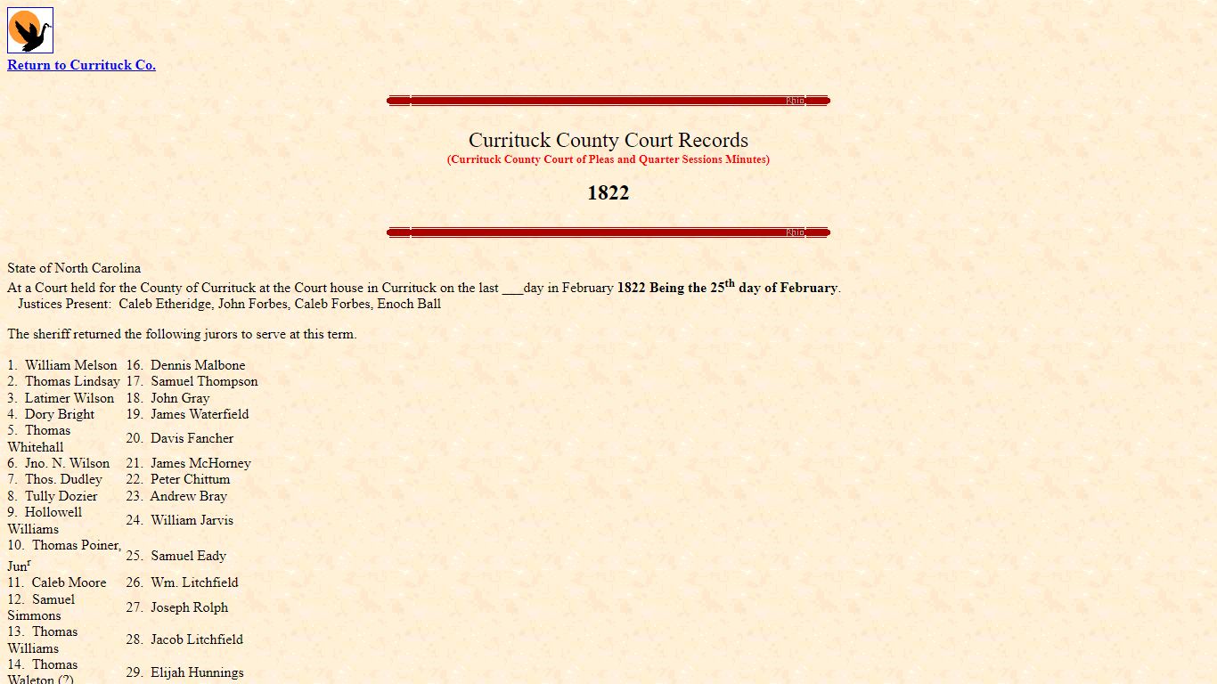 Currituck County Court Records - 1822 - NCGenWeb Project